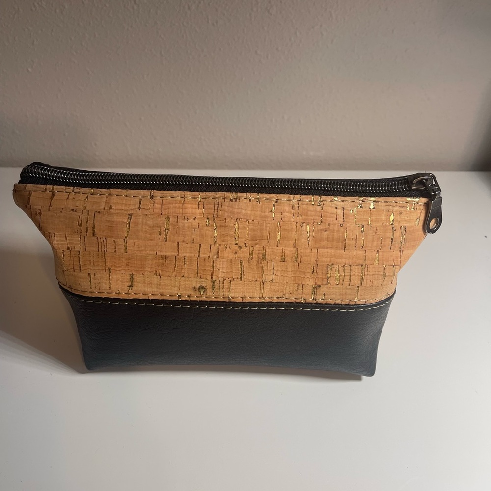 Cork and Black Leather Pouch